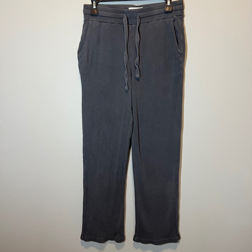 Losano Organic Cotton Waffle Knit Lounge Pants Charcoal Gray Drawstring Small